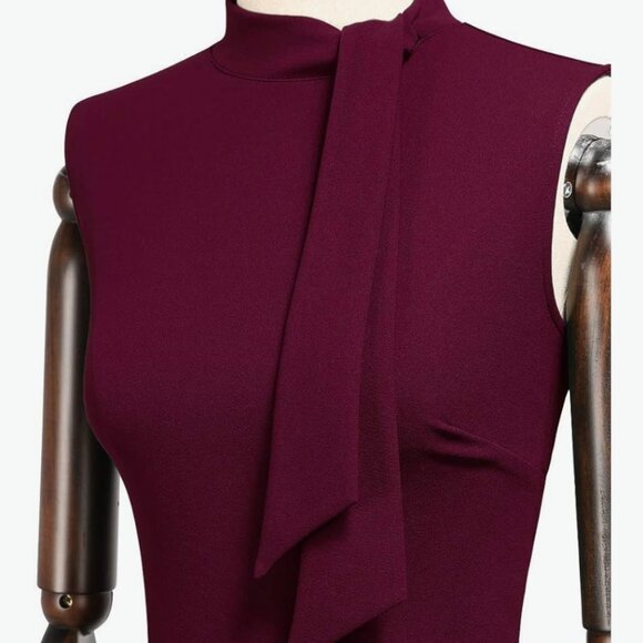 Retro 1950s Style Dress, Half Collar, Ruffle, Pencil Dress by Miusol Burgundy Sm - Picture 4 of 10